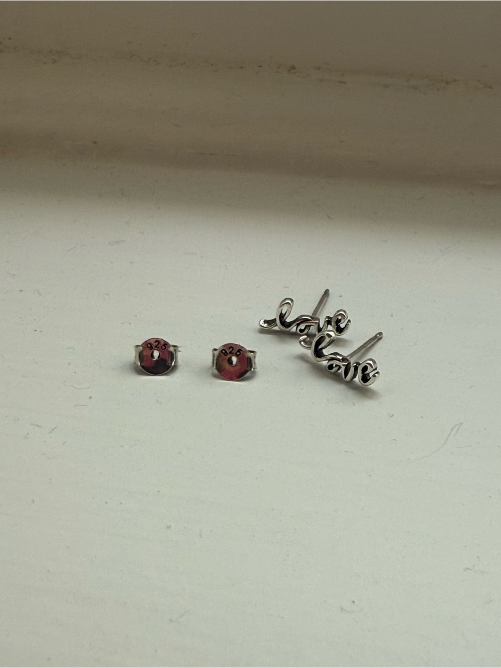 bluboho Silver 'love' Script Stud Earrings Set
